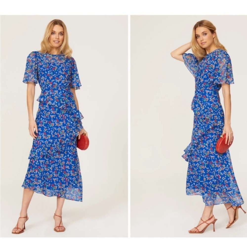 SALONI Asymmetrical Blue Floral Dress